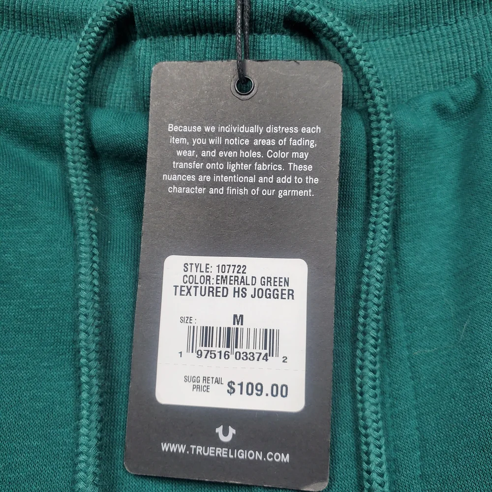 NEW True Religion Emerald Green Joggers with Drawstring Waist Mens Medium Green